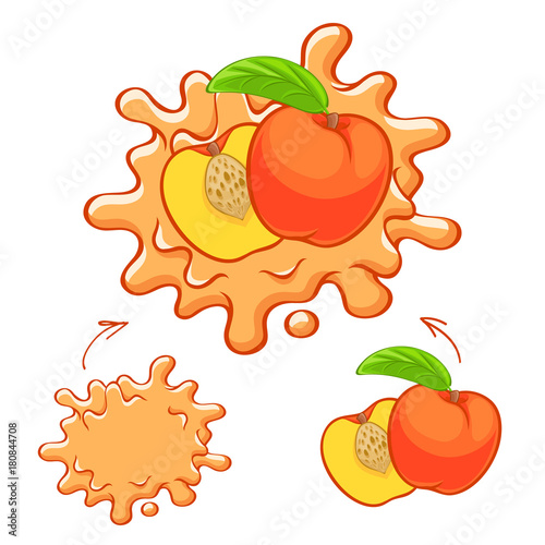 Orange juice splash with peach fruit.
