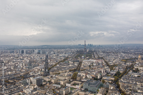 Paris  France - November  2017. Areal view of Paris with Eiffel tower in the distance