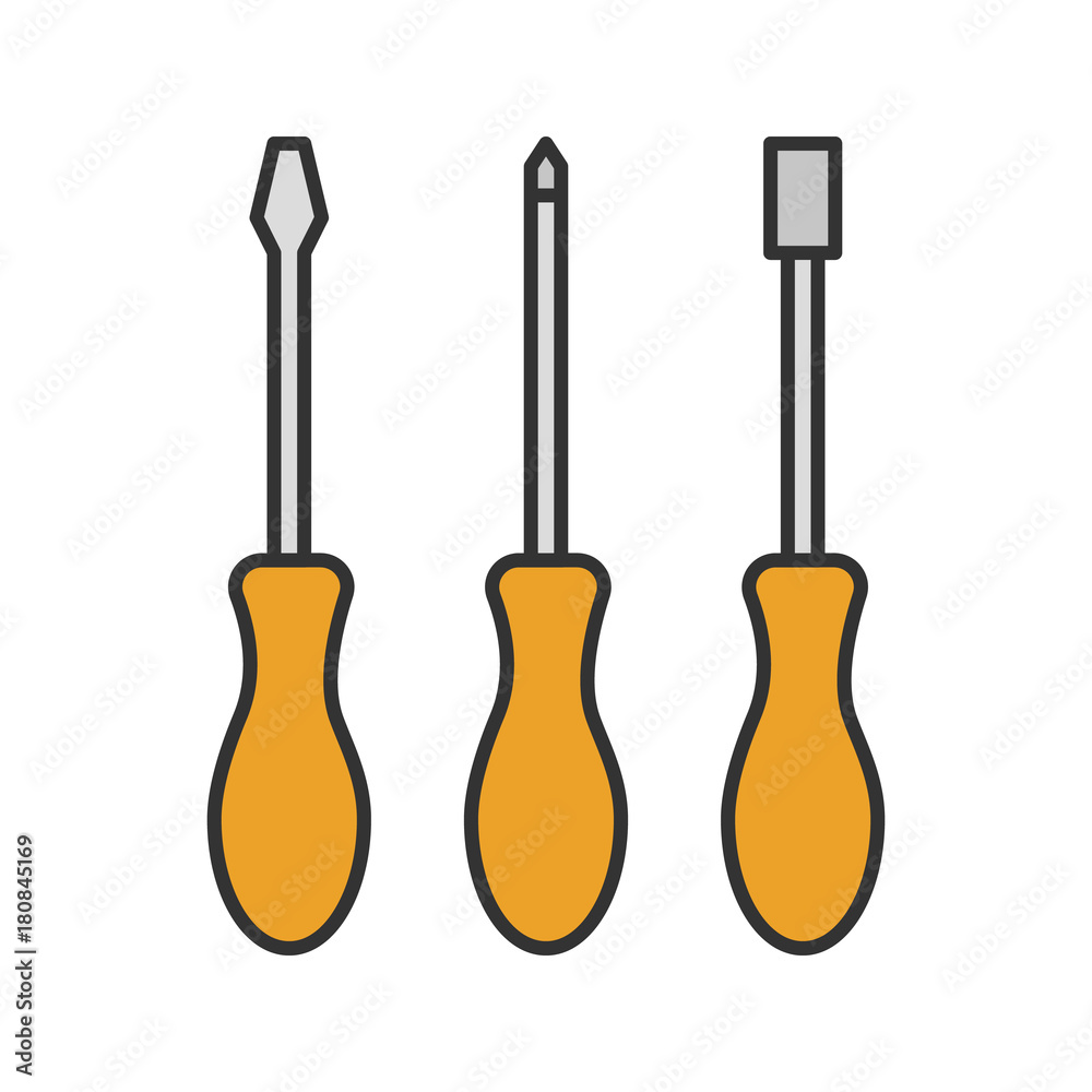Set of screwdrivers color icon Set of screwdrivers color icon