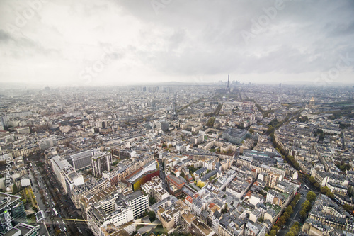 Paris, France - November, 2017. Areal view of Paris with Eiffel tower in the distance