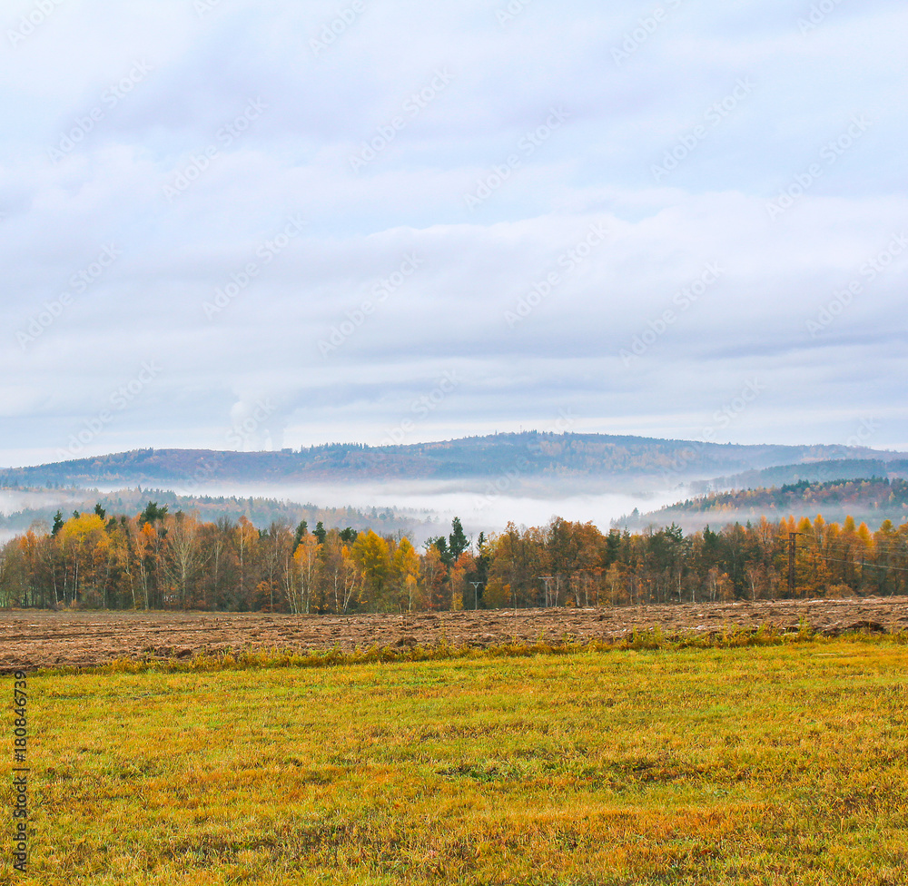 Autumn landscape meadow and colorful trees, Czech landscape Autumn landscape meadow and colorful trees, Czech landscape