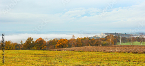Autumn landscape with castle Hluboka nad Vltavou, Czech landscape
