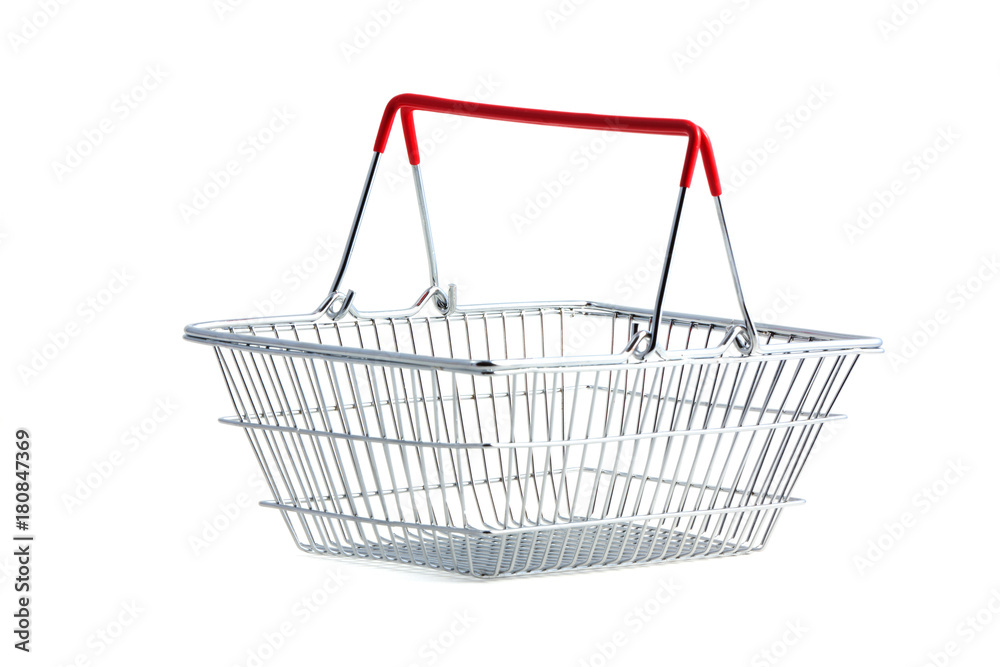 Empty Metal Shopping Basket on White Background Empty Metal Shopping Basket on White Background