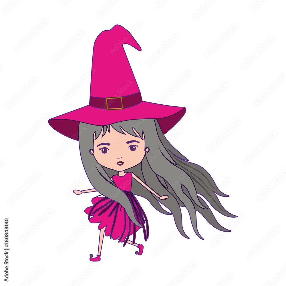 cute witch flying in colorful silhouette with purple contour cute witch flying in colorful silhouette with purple contour