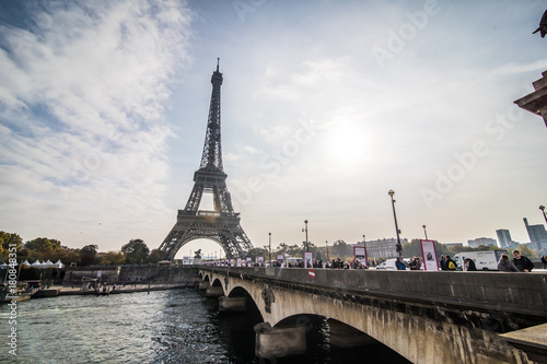 Paris, France - November, 2017. Eiffel tower on sunny day. Paris Best tourist Destinations in Europe