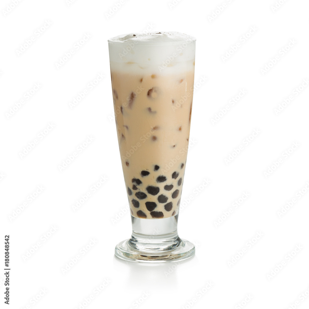 Iced milk tea with bubble frappucino isolated on white background Iced milk tea with bubble frappucino isolated on white background
