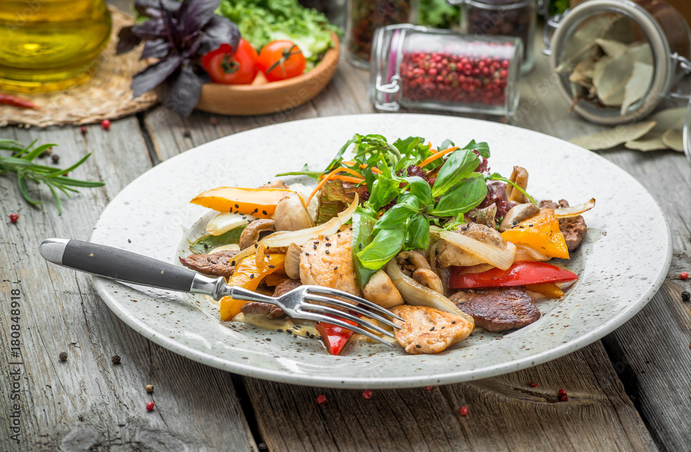 grilled meat with roasted vegetables, spring, summer picnic, tasty food grilled meat with roasted vegetables, spring, summer picnic, tasty food