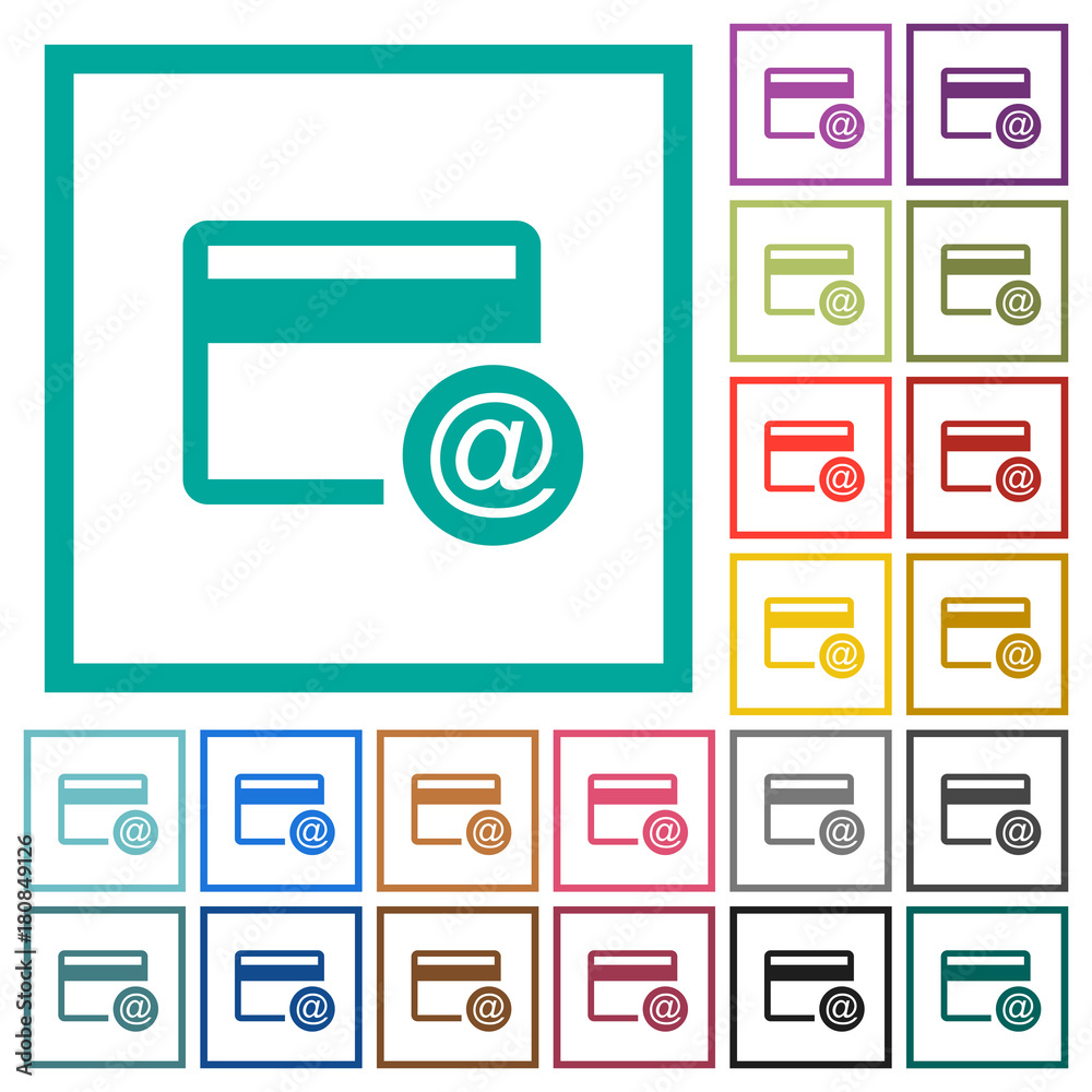 Credit card email notifications flat color icons with quadrant frames Credit card email notifications flat color icons with quadrant frames