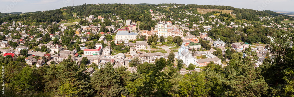 Top aerial panoramic landscape of Kremenets city, Ukraine.