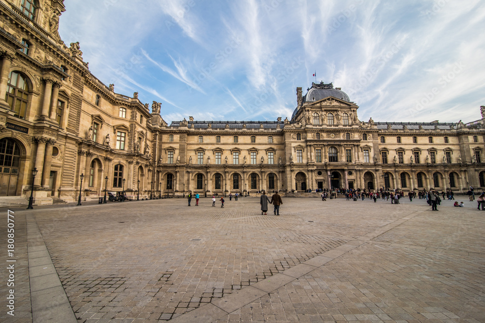 Paris, France - November, 2017. Louvre Museum. Famous historical art landmark in Europe. Romantic, tourist, architecture, beautiful symbol.