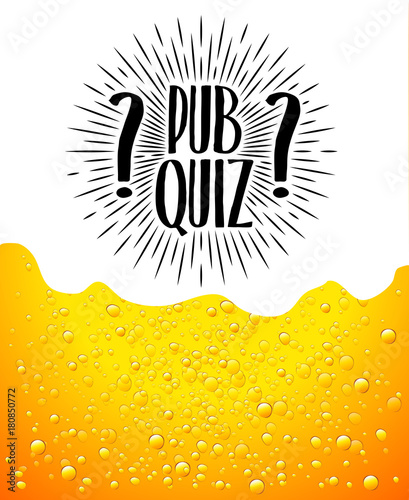 Pub quiz. Beer background. Quiz night announcement poster design web banner background vector illustration. Modern pub team game. Questions game photo