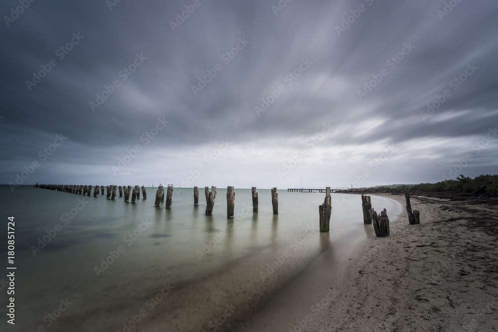 Old Pier on Cloudy Day Landscape