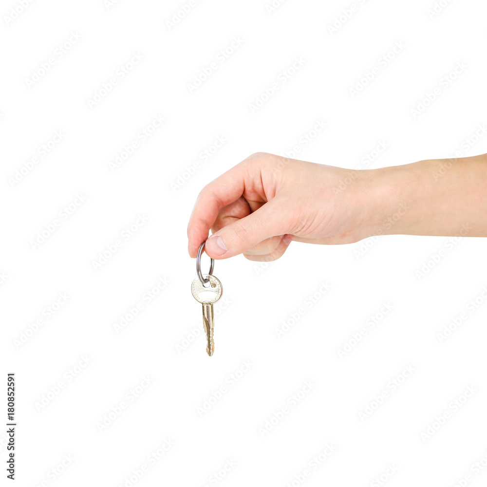 Hand holds keys. Isolated on white background. Hand holds keys. Isolated on white background.