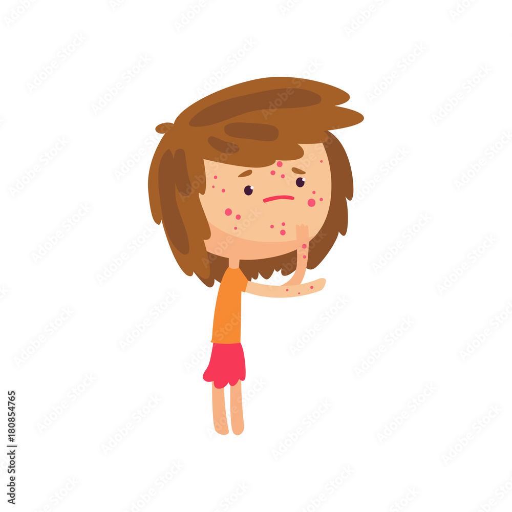 Unhappy girl suffering from rash on her body cartoon character vector  illustration Stock Vector | Adobe Stock