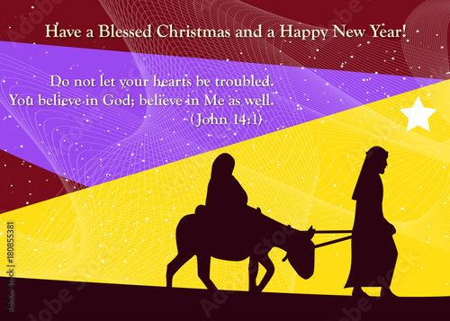 Inspirational religious Christmas Card with traditional wish a Biblical quote