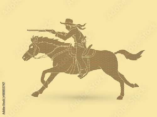 Cowboy riding horse,aiming rifle  designed using geometric pattern graphic vector