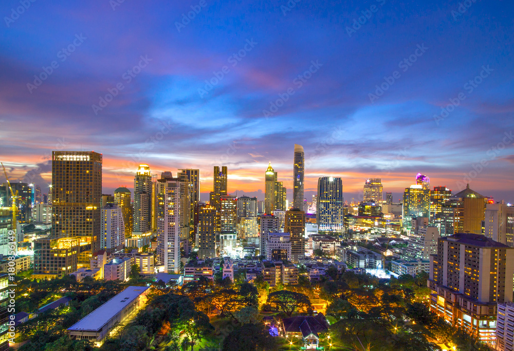 Cityscape view of Bangkok modern office business building in business zone at Bangkok,Thailand. Bangkok is the capital of Thailand and Bangkok is also the most populated city in Thailand