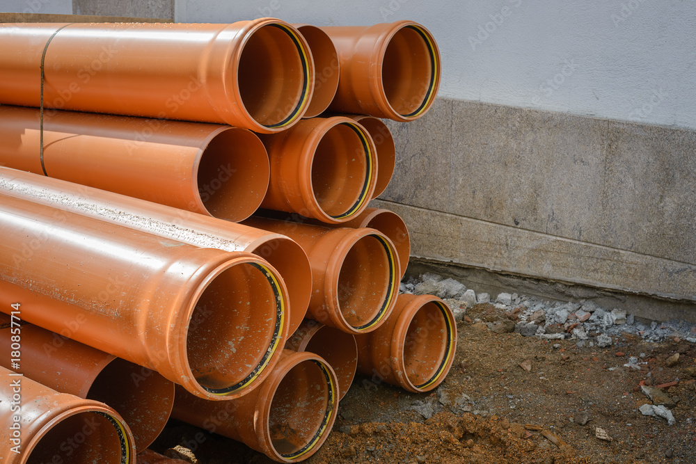 plastic pipes on the construction site plastic pipes on the construction site