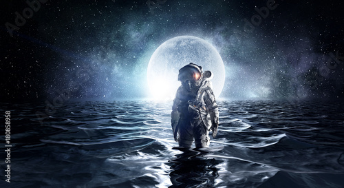 Spaceman in the sea. Mixed media