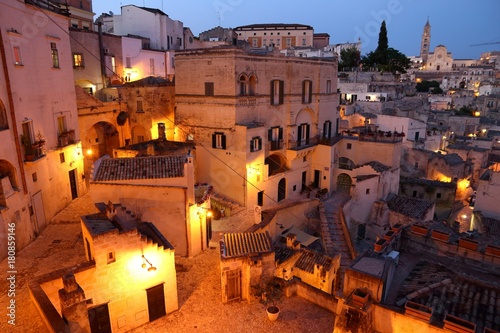 Night view of Matera in Italy