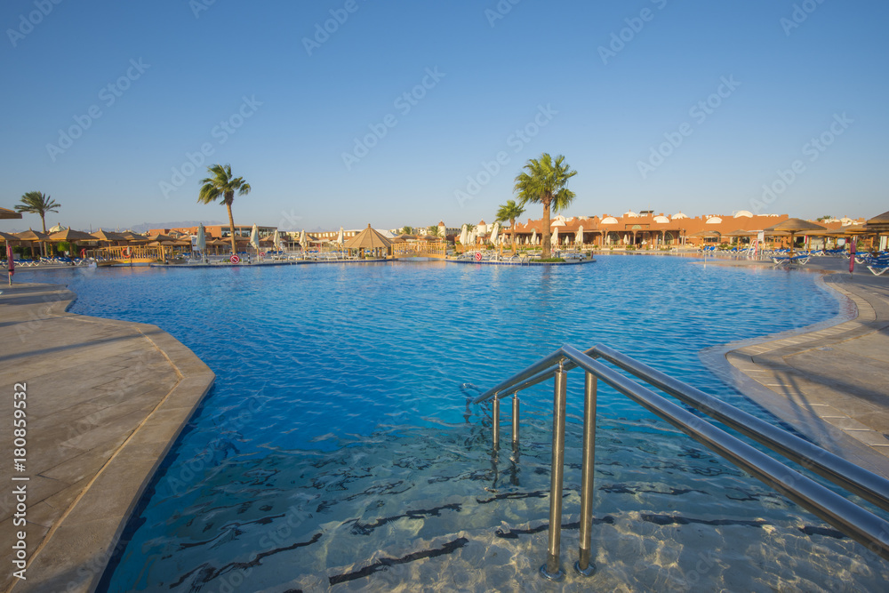 Large swimming pool in a luxury tropical hotel resort