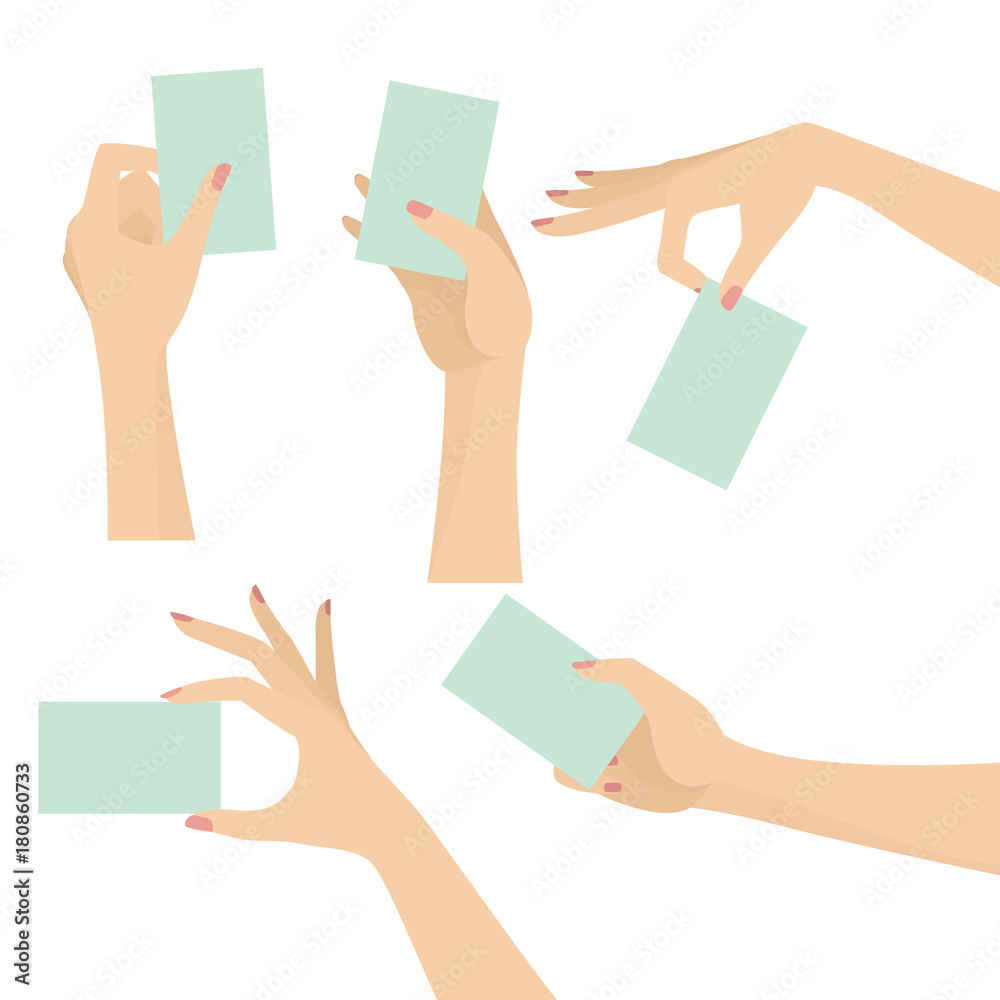 Elegant woman hands holding blank card vector set Elegant woman hands holding blank card vector set