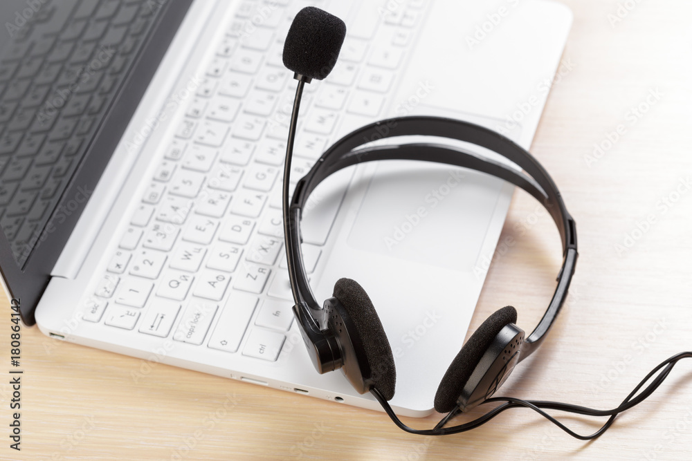 headset on keyboard computer laptop headset on keyboard computer laptop