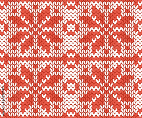 Nordic style and inspired by Scandinavian cross stitch craft Christmas pattern in red and white vector illustration