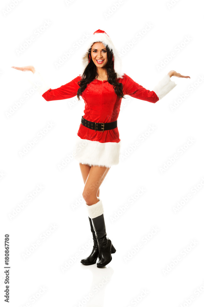 Santa woman holding something in both hands Santa woman holding something in both hands