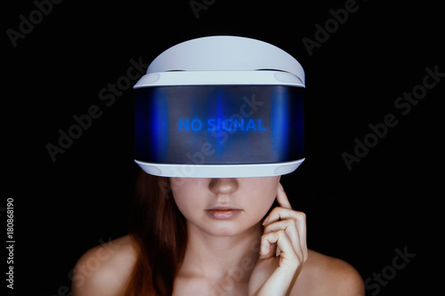 Girl with VR-haedset. Escape from reality