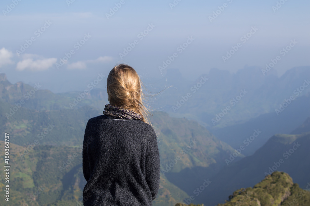 Woman Hiking in the Simien Mountains, Ethiopia