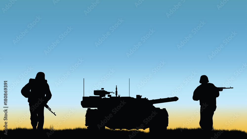 Fototapeta premium Soldiers on the performance of the combat mission.