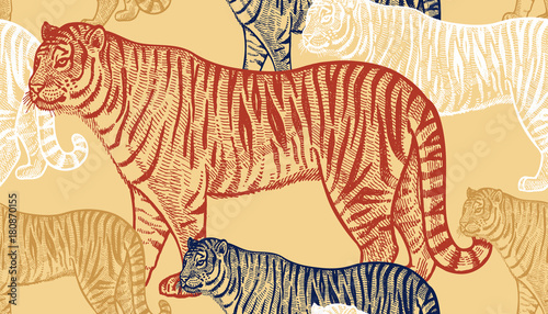 Seamless pattern with tiger