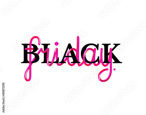 Hand drawing lettering Black Friday in black and pink colors on white background.