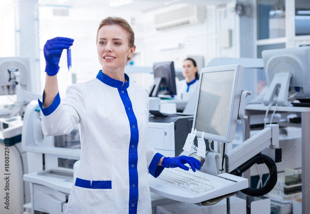 I need this. PSA test conducted by gorgeous blond female lab assistant who carrying the glassware and getting away from the computer I need this. PSA test conducted by gorgeous blond female lab assistant who carrying the glassware and getting away from the computer