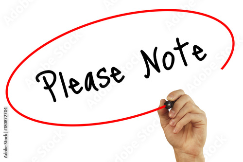Foto Man Hand writing Please Note with black marker on visual screen