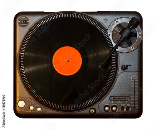 Spinning Record Vinyl Player with orange vinyl record