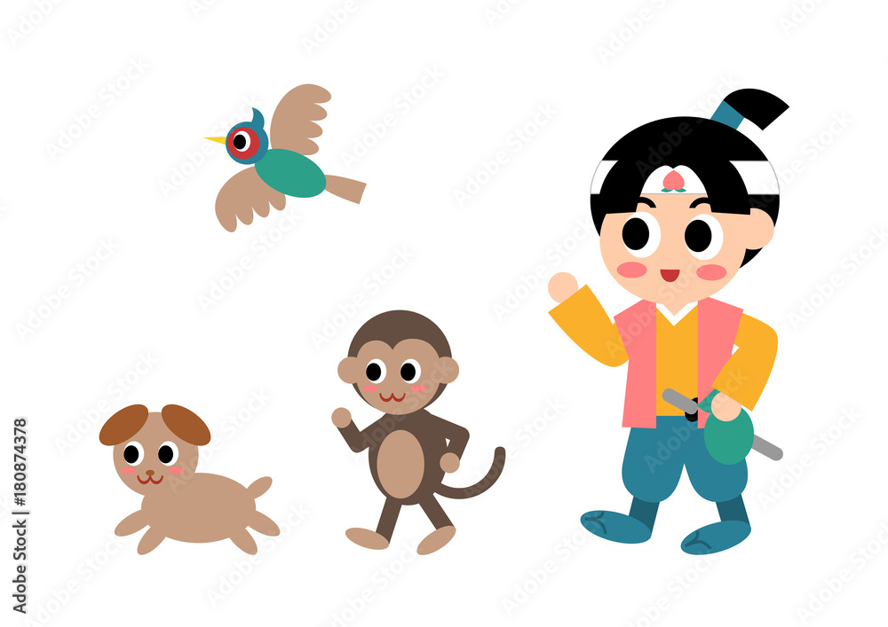 桃太郎と犬と猿とキジのイラスト Stock ベクター Adobe Stock