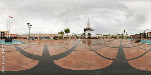360 degree. Spherical panorama or hdri map. Turkey, Kemer Saat Kulesi. View of Ataturk square.