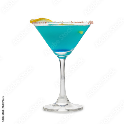 Blue Hawaiian Cocktail in a martini glasses, isolated on white back ground