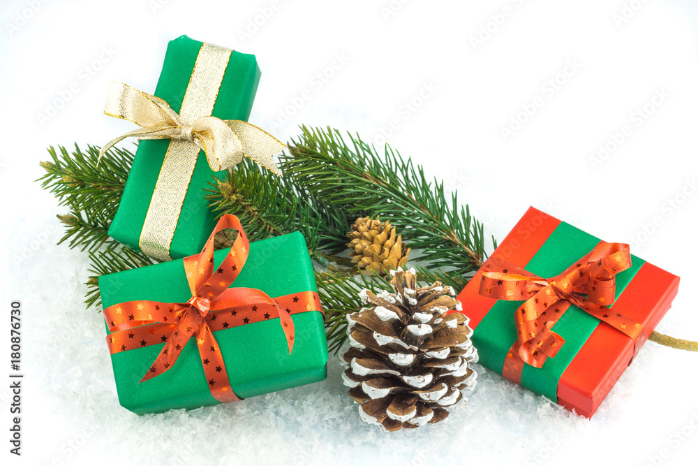 Fir branch with Christmas gifts