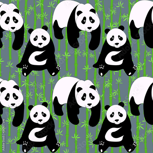 Fototapeta Naklejka Na Ścianę i Meble -  Seamless abstract pattern with hand-drawn cute pandas