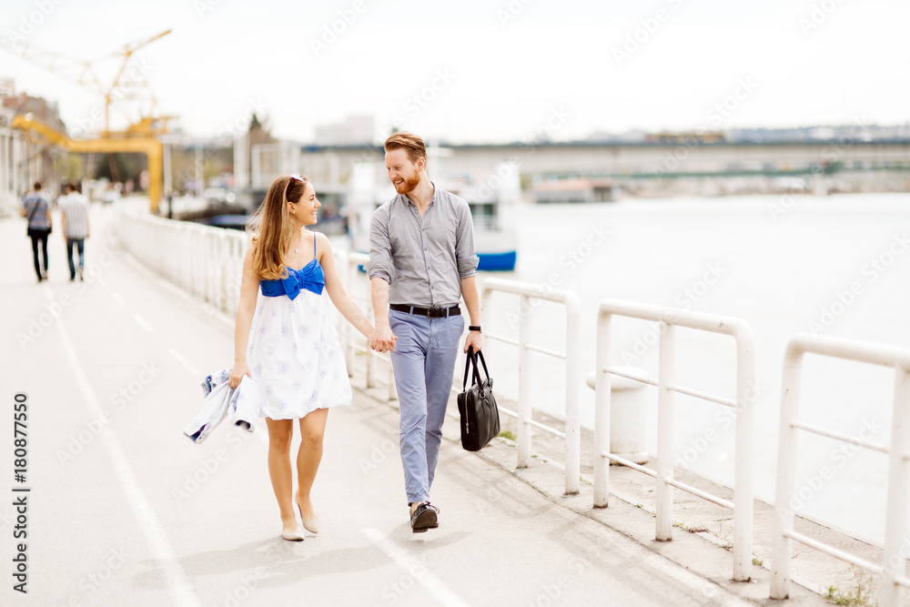 custom made wallpaper toronto digitalHappy couple walking outdoors