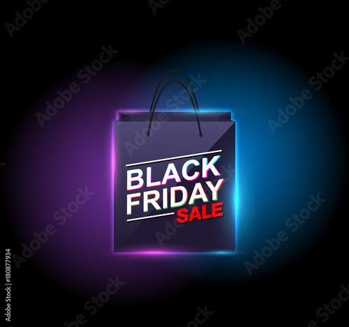 black friday sale bag icon neon vector banners. illustration.