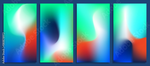 Vivid blurred holographic gradient backgrounds, vector colorful posters