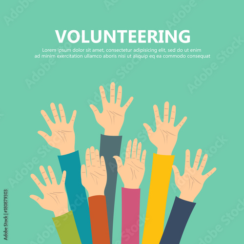 Volunteering concept. Hand raised up. Flat vector illustration © makyzz