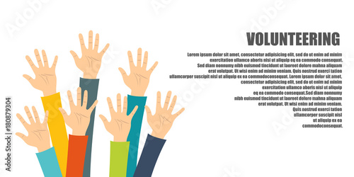 Volunteering concept. Hand raised up. Flat vector illustration