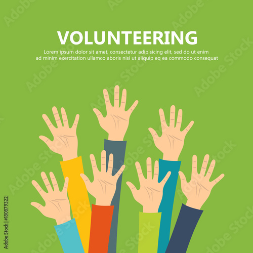 Fototapeta Naklejka Na Ścianę i Meble -  Volunteering concept. Hand raised up. Flat vector illustration