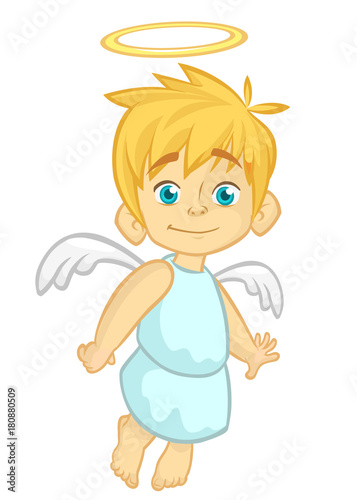 Vector cartoon illustration of Christmas angel with nimbus and wings. Cupid cartoon