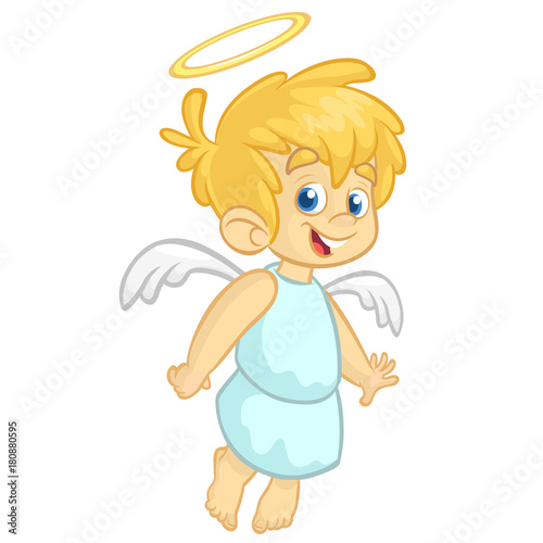 Vector cartoon illustration of Christmas angel with nimbus and wings